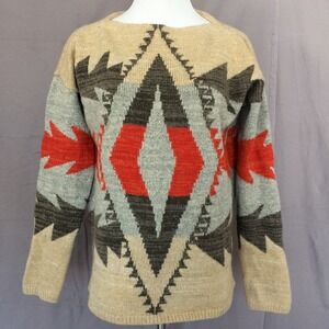 Ralph Lauren Sweater Womens Medium Wool Blend Aztec Southwestern LRL Boat Neck